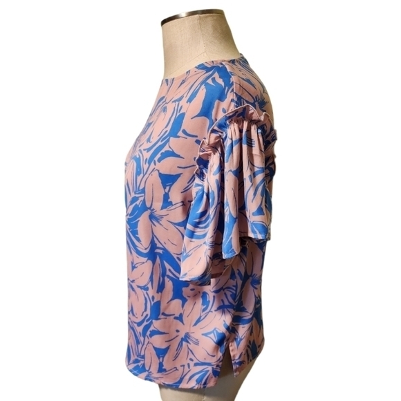 Maison D' Amelie Women's Pink Blue Short‎ Sleeve Floral Extra Small Blouse - Picture 3 of 11